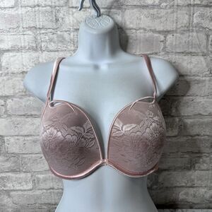 Cacique Full Coverage Bra‎ 36D Blush Pink Lace Overlay Underwire Smooth Cup
